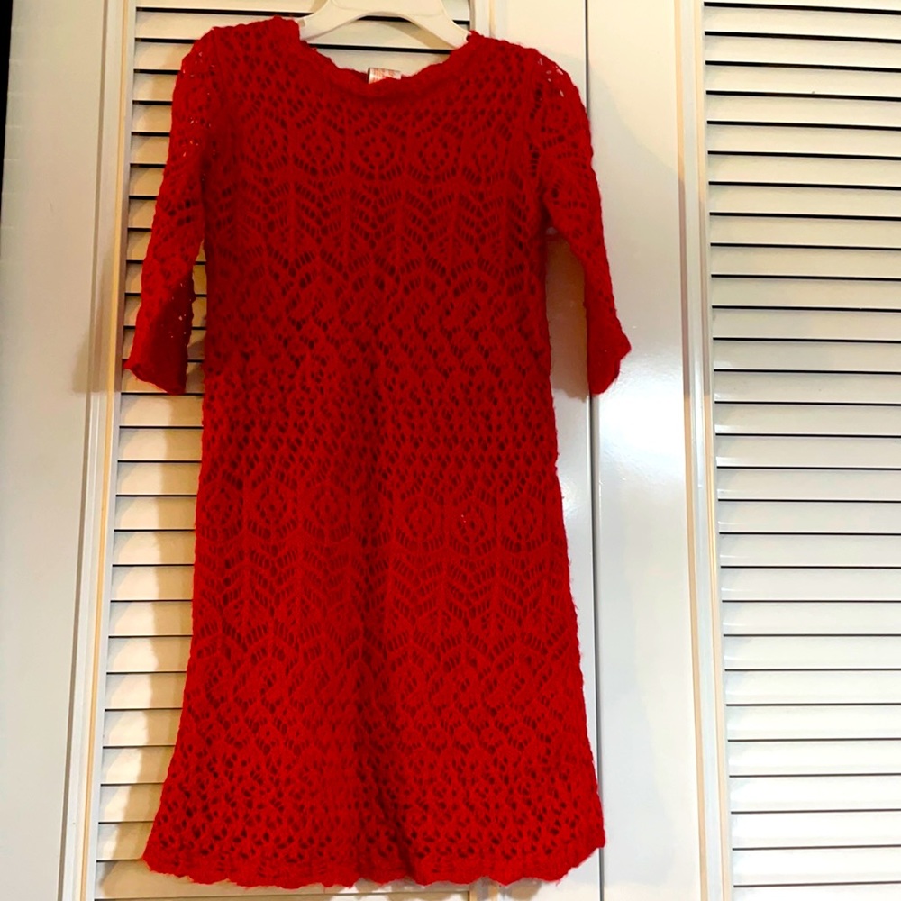 Cat & Jack Red long sleeve crocheted dress with lining in girls size XS 4/5
